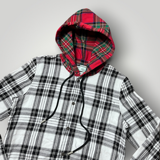 "OFF-WHITE" Hooded Check Flannel Heavy Cotton Shirt Jacket 2018 (Replica)
