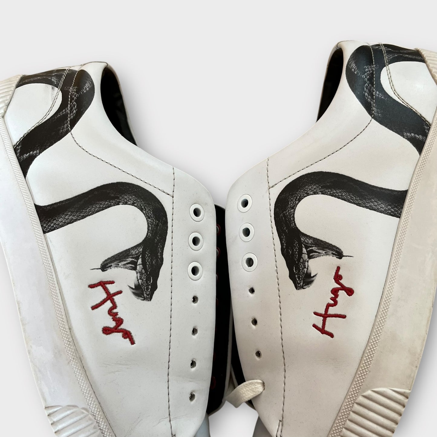 HUGO BOSS White Snake Leather Sneakers