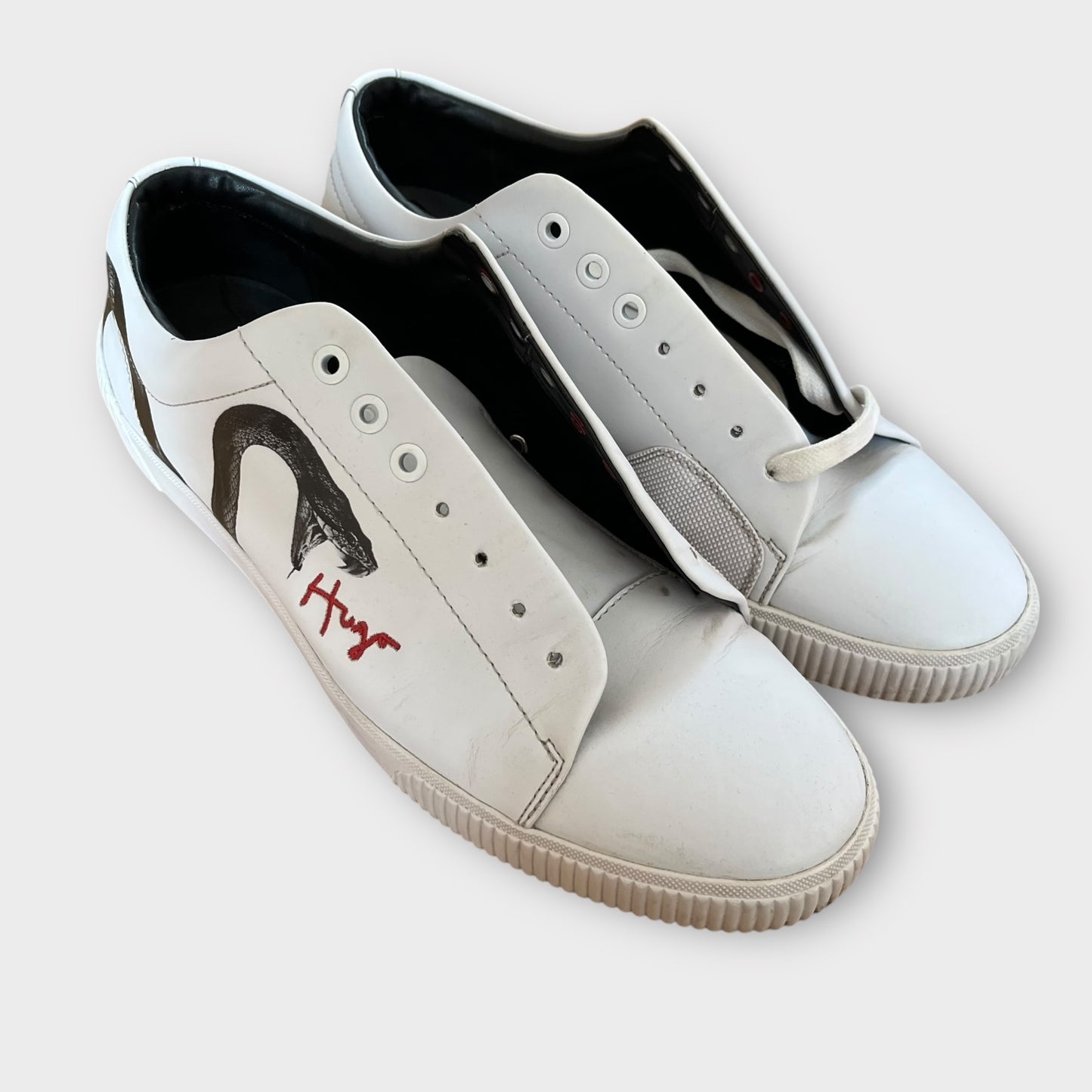 HUGO BOSS White Snake Leather Sneakers