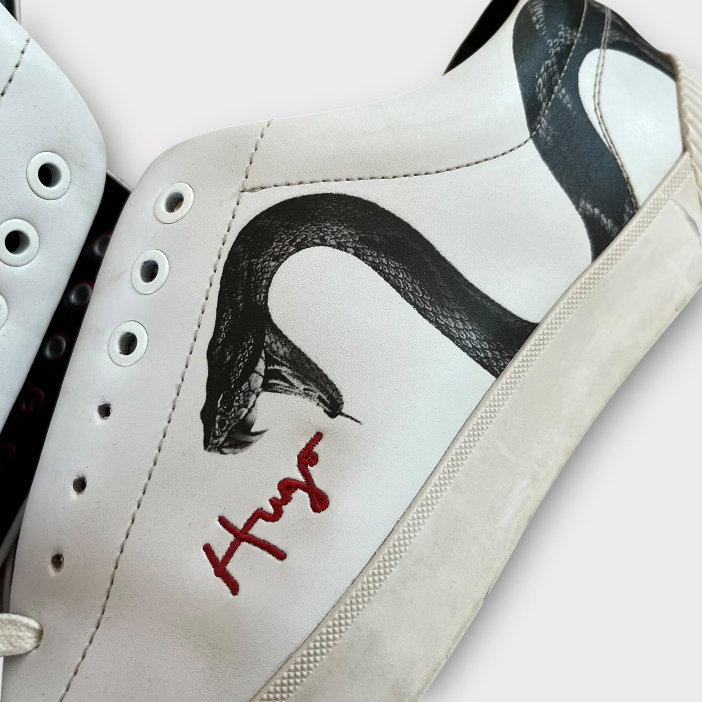 HUGO BOSS White Snake Leather Sneakers