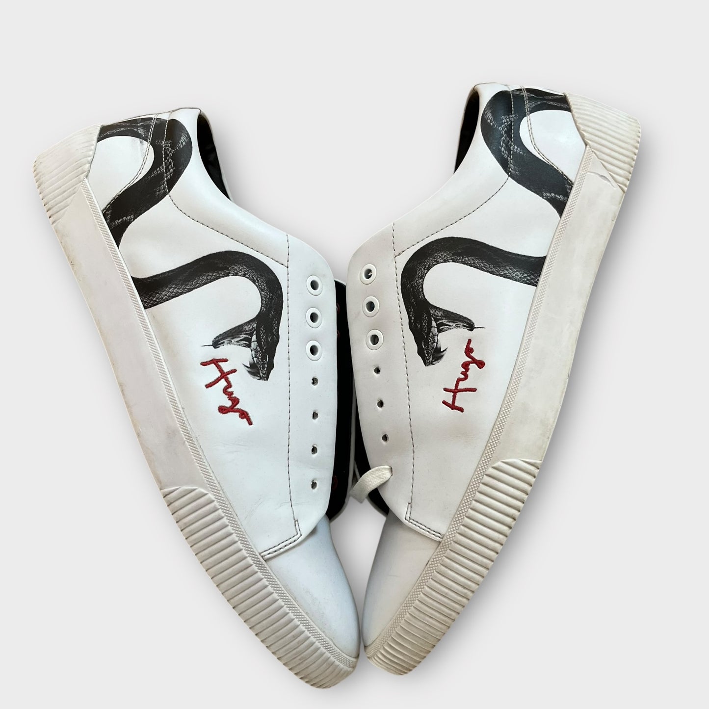 HUGO BOSS White Snake Leather Sneakers