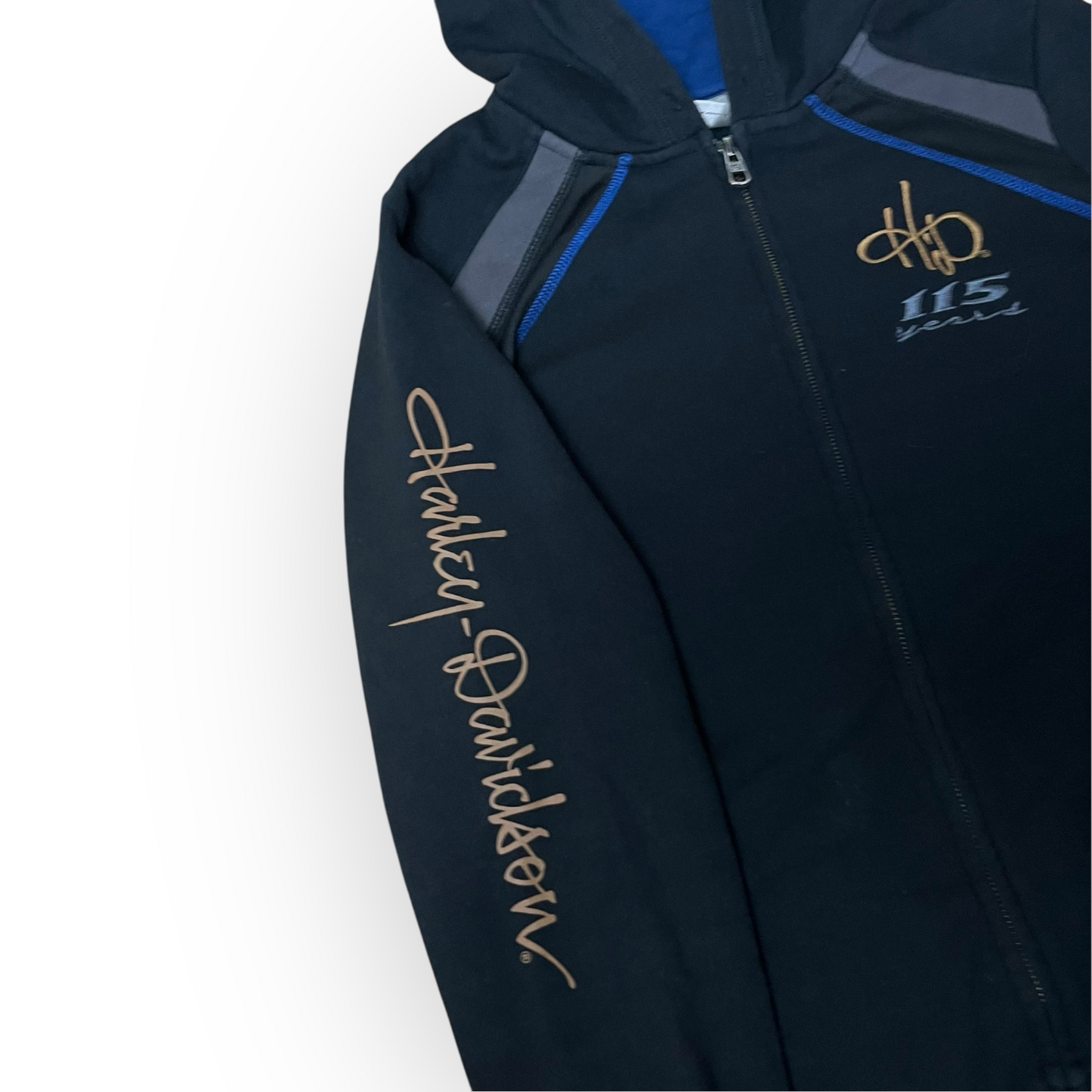 Harley Davidson "115 Years Eagle" Y2K Graphic Zip-Up Hoodie (Дамско)