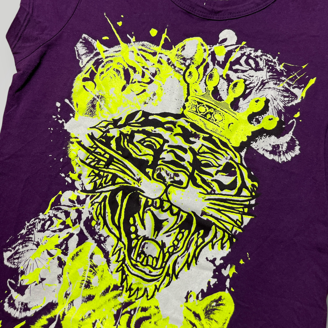 Forever 18 Vintage 2000's Y2K Ed Hardy Style Heavy Cotton Deep Purple Baby Cut T-Shirt (Дамско)