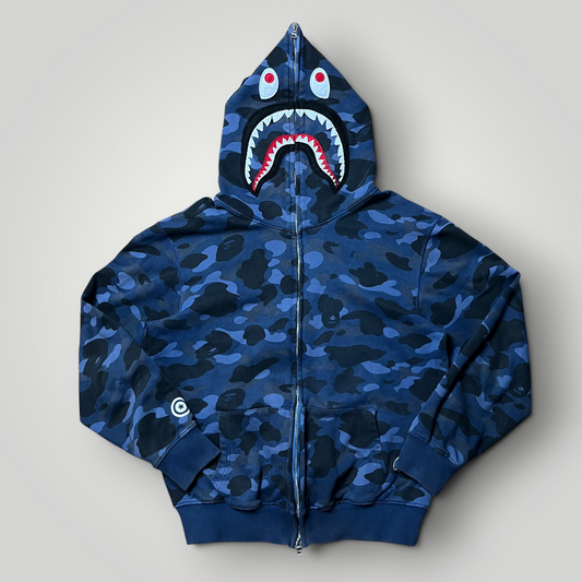 BAPE Shark Camo A Bathing Ape Heavy Cotton Navy Camo Full Zip-Up Hoodie 2017