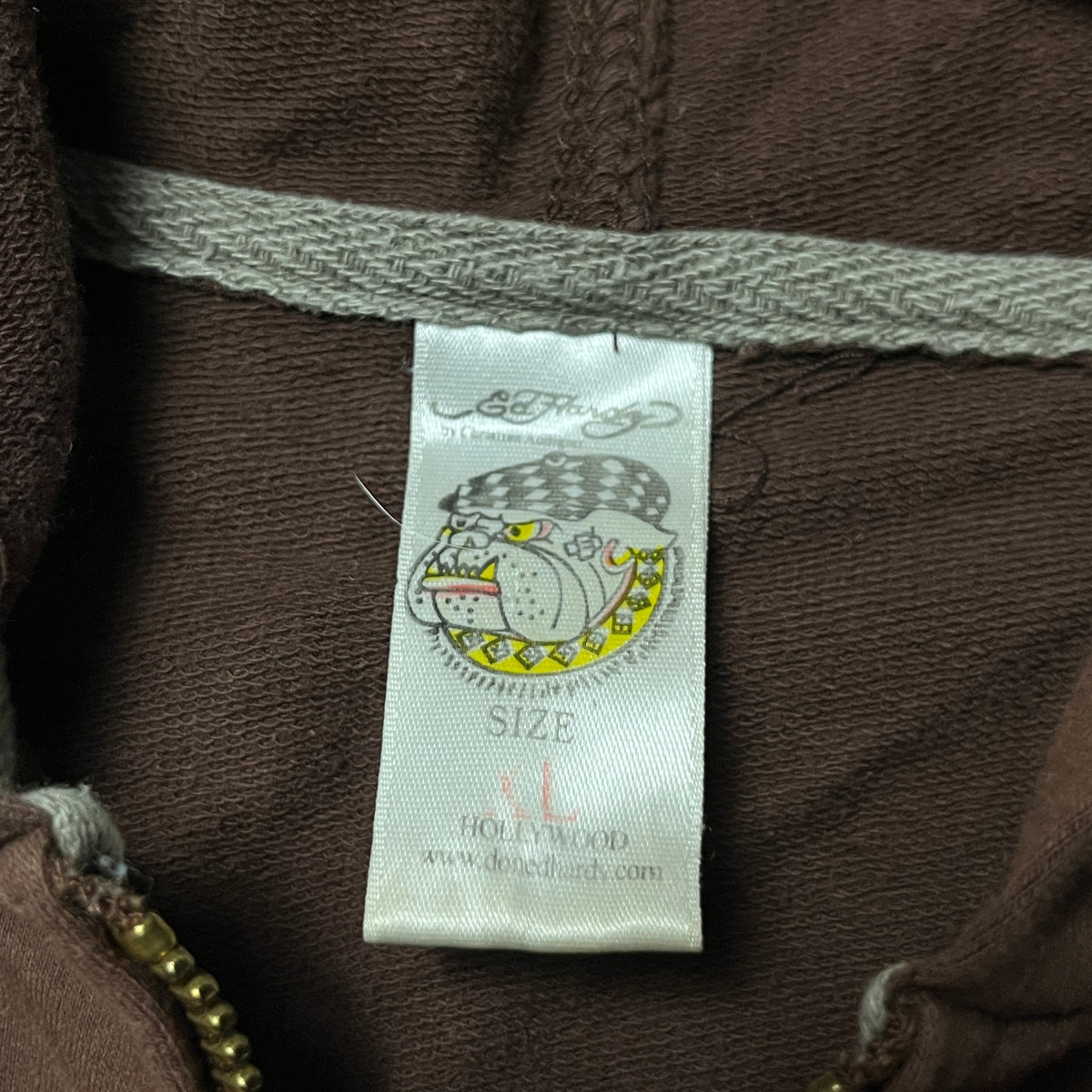 Ed Hardy x Christian Audiger Vintage 2000's Y2K "Love Kills Slowly" Brown Graphic Zip-Up Hoodie (Дамско)