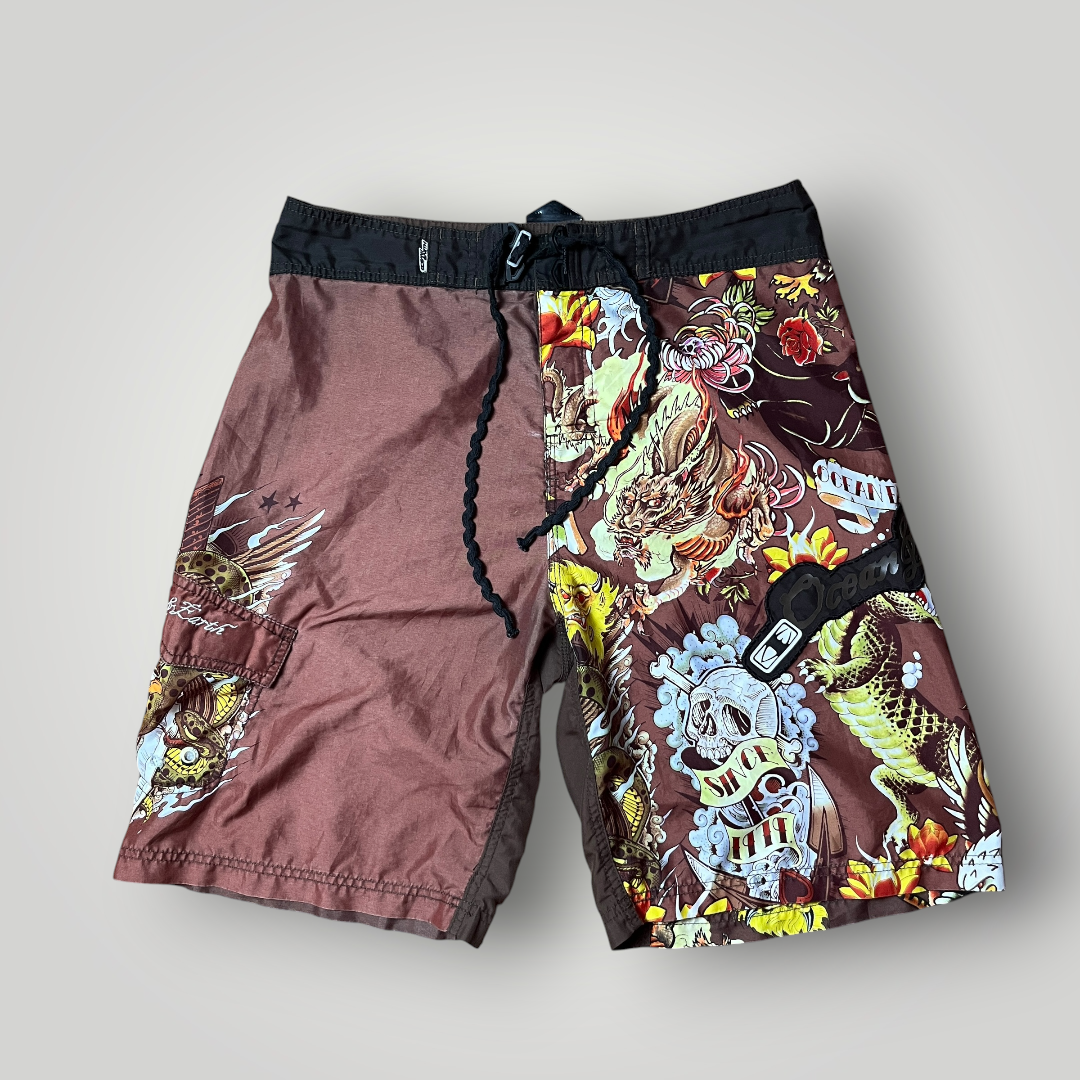 Ocean Earth Ed Hardy Style Y2K Graphic Surf Shorts
