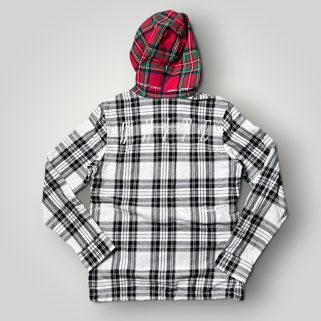 "OFF-WHITE" Hooded Check Flannel Heavy Cotton Shirt Jacket 2018 (Replica)