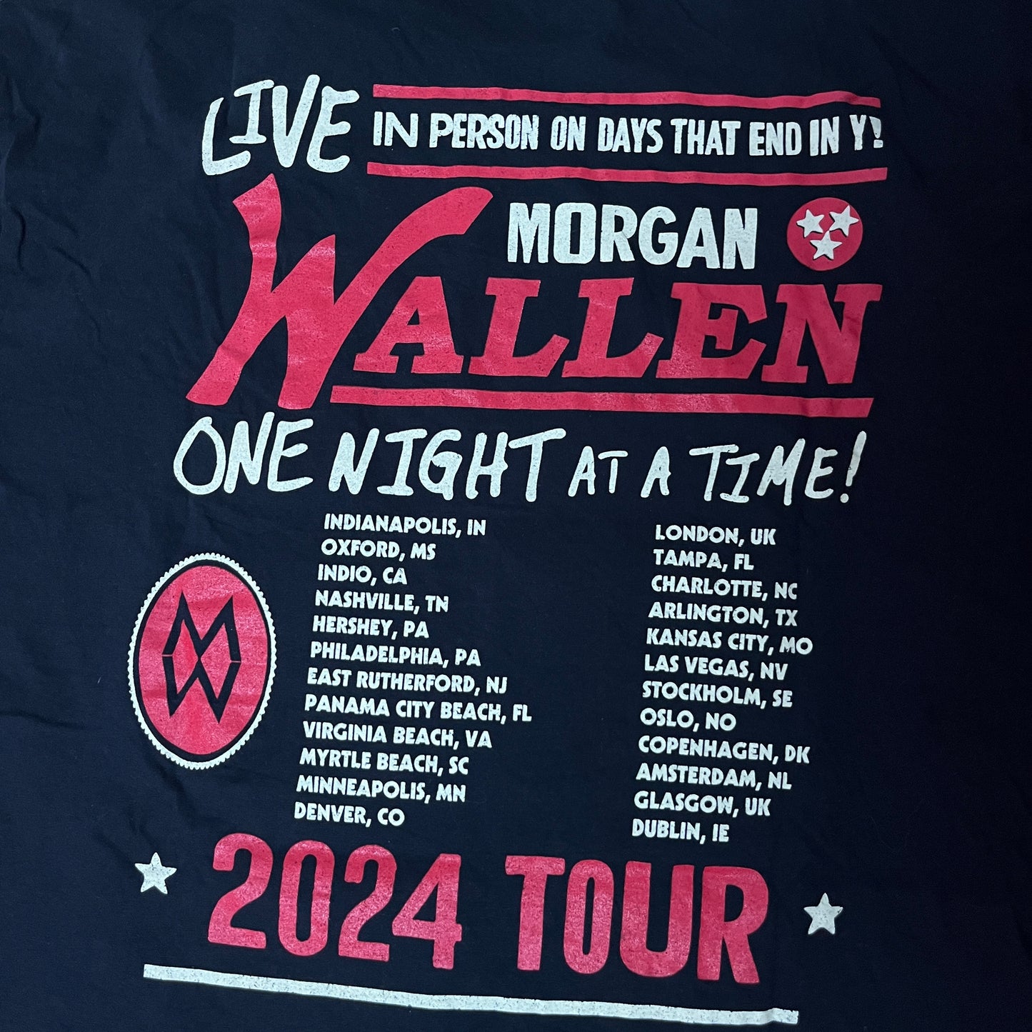 Morgan Wallen "One Night At A Time" 2024 World Tour Double Sided T-Shirt