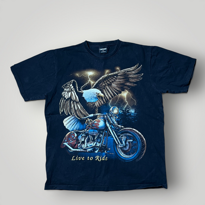 Vintage 2000's Y2K "Live To Ride" Heavy Cotton Tubular Knit Biker Graphic T-Shirt