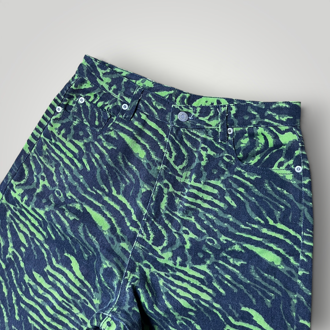 Noon Goons Y2K Green Zebra Skater Denim Jeans