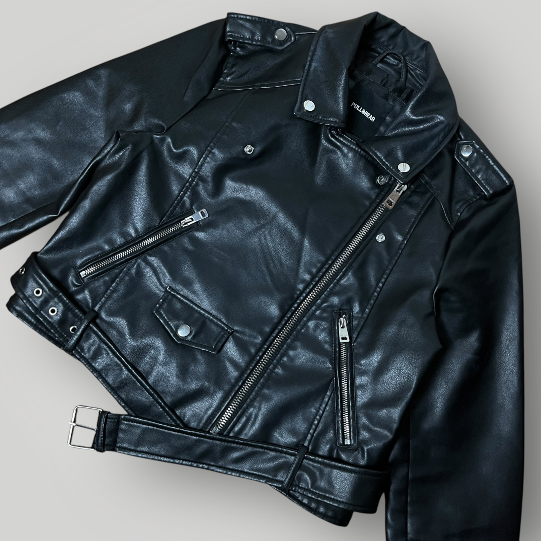 PULL&BEAR Y2K Leather Biker Cropped Jacket (Дамско)