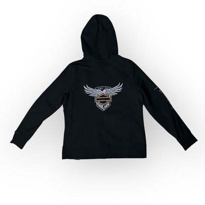 Harley Davidson "115 Years Eagle" Y2K Graphic Zip-Up Hoodie (Дамско)