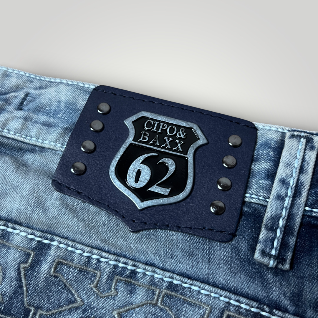 CIPO & BAXX Vintage 2000's Embroidered Y2K "Magic of Denim" Y2K Biker Heavy Cotton Faded Jeans