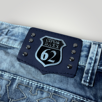 CIPO & BAXX Vintage 2000's Embroidered Y2K "Magic of Denim" Y2K Biker Heavy Cotton Faded Jeans