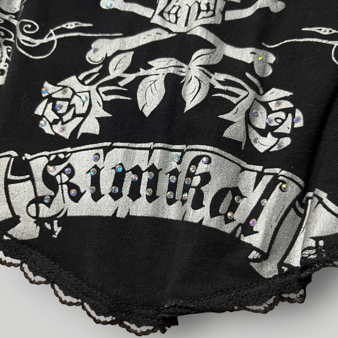 Kimikal Gothic Y2K Graphic Silver Skull Rhinestones Corset Top (Дамско)