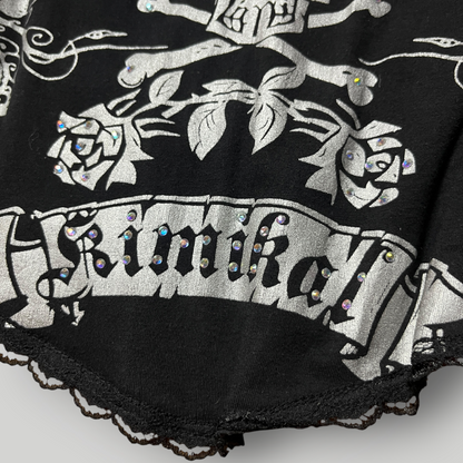 Kimikal Gothic Y2K Graphic Silver Skull Rhinestones Corset Top (Дамско)