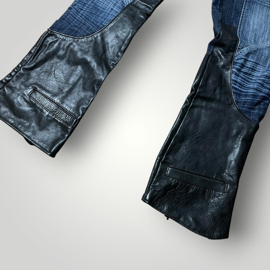 Rainbow Y2K Flared Custom Tripple Waist Leather Jeans