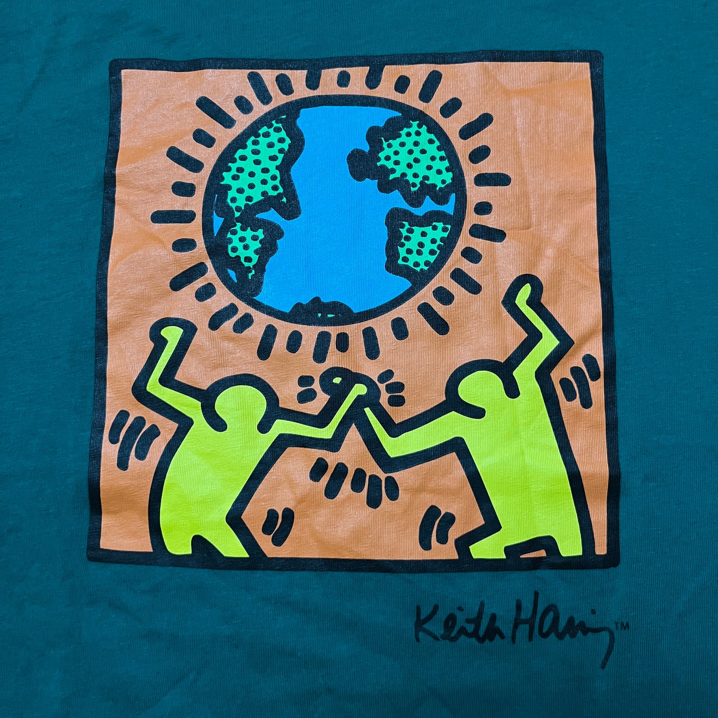 Keith Harring Forest Green Art Graphic T-Shirt