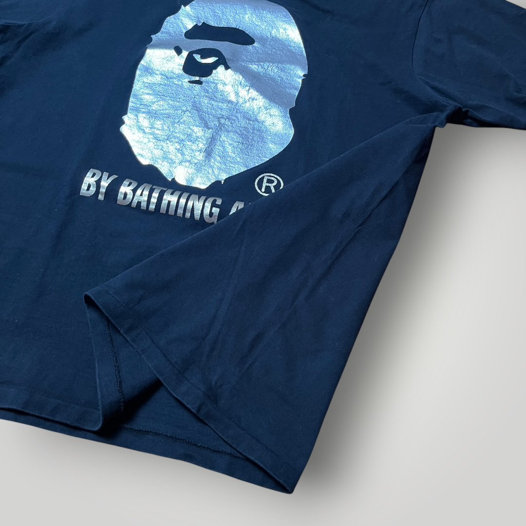 BAPE A Bathing Ape "Silver Foil Big Ape Head Tee" 2012 Single Stitch Tubular Knit Heavy Cotton Graphic T-Shirt