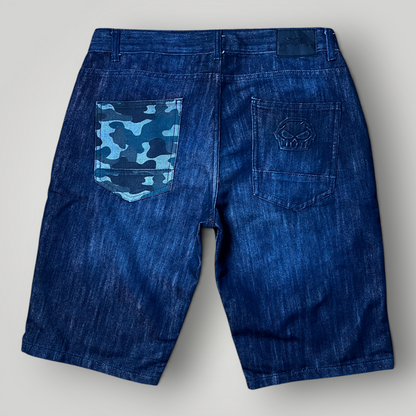 No Fear Vintage 2000's Y2K Hip-Hop Camo Skull Denim Jorts