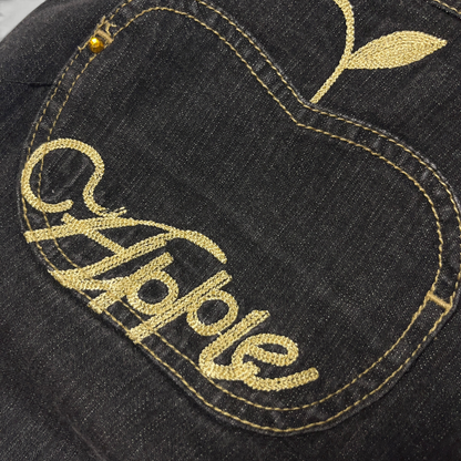 Apple Bottom ls Vintage 2000's Y2K Hip-Hop Embroidered Heavy Cotton Black Baggy Jeans (Дамско) (Rep)