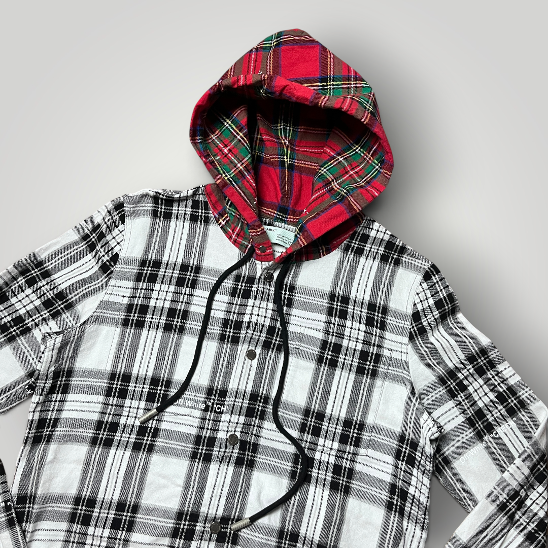 "OFF-WHITE" Hooded Check Flannel Heavy Cotton Shirt Jacket 2018 (Replica)