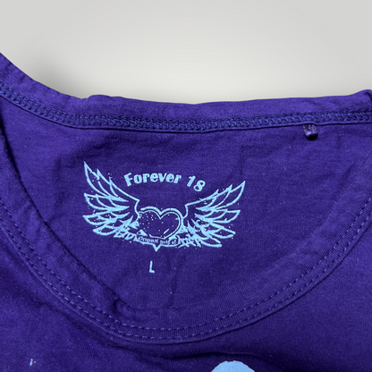 Forever 18 Vintage 2000's Y2K Ed Hardy Style Heavy Cotton Deep Purple Baby Cut T-Shirt (Дамско)