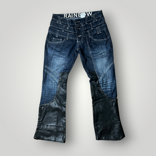 Rainbow Y2K Flared Custom Tripple Waist Leather Jeans