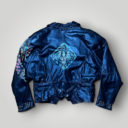 Clan Rome Archive Made in Italy Vintage 80's Japanese Style Dragon Graphic Leather Biker Jacket !RARE!