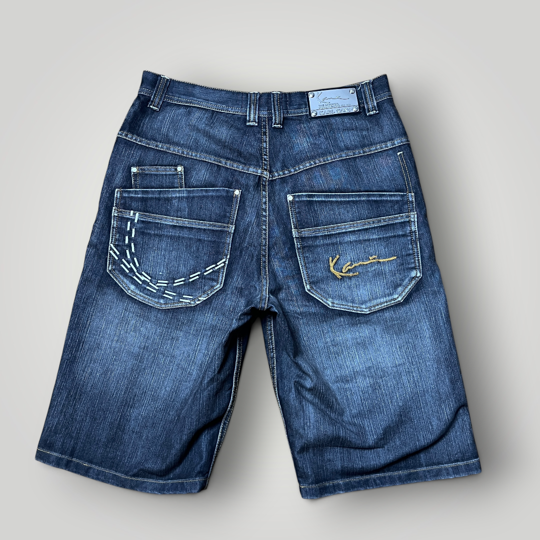 Karl Kani Vintage 2000's "Double Pocket" Wave Stitch Heavy Cotton Y2K Hip-Hop Denim Jorts