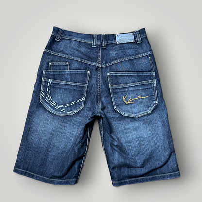 Karl Kani Vintage 2000's "Double Pocket" Wave Stitch Heavy Cotton Y2K Hip-Hop Denim Jorts