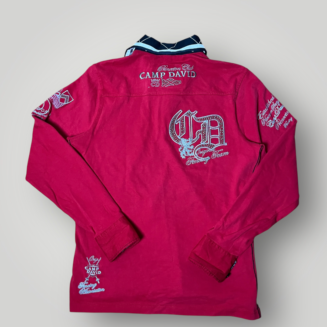 Camp David Limited Edition Y2K Biker Luxury Embroidered Long Sleeve Polo Shirt