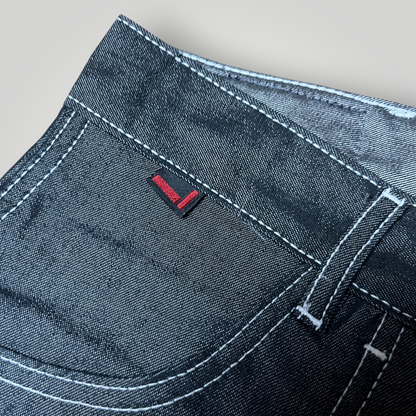 FUBU x Eminem Slim Shady "The Collection" Metallic Grey/Silver Denim Vintage 90's Y2K Hip-Hop Embroidered Reversible Carpenter Jeans !RARE!