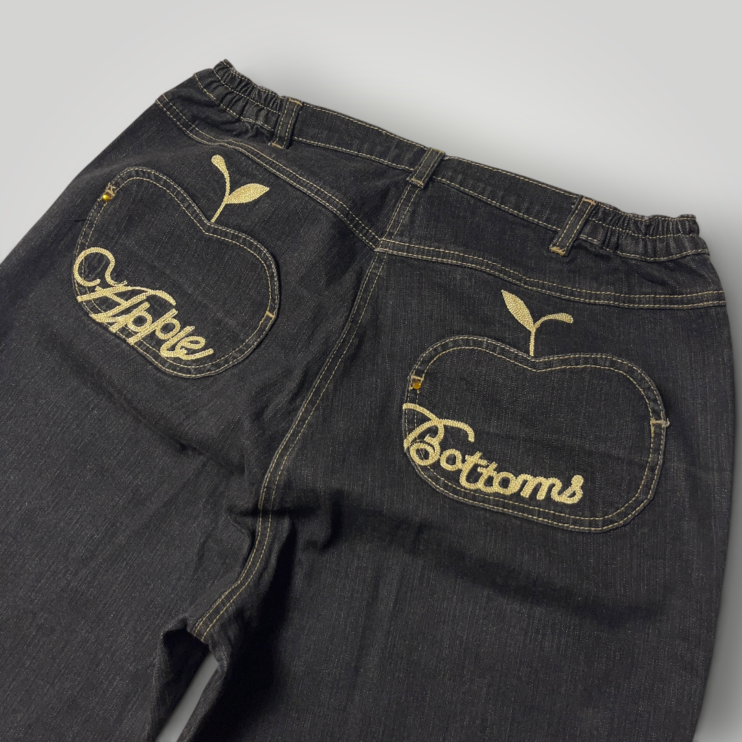 Apple Bottom ls Vintage 2000's Y2K Hip-Hop Embroidered Heavy Cotton Black Baggy Jeans (Дамско) (Rep)
