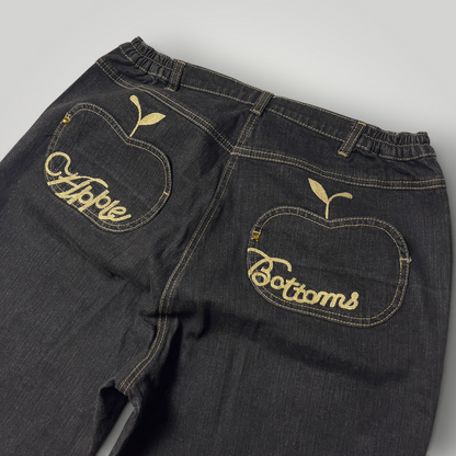 Apple Bottom ls Vintage 2000's Y2K Hip-Hop Embroidered Heavy Cotton Black Baggy Jeans (Дамско) (Rep)