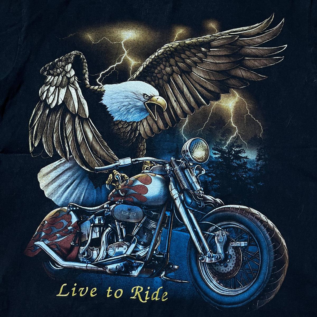 Vintage 2000's Y2K "Live To Ride" Heavy Cotton Tubular Knit Biker Graphic T-Shirt