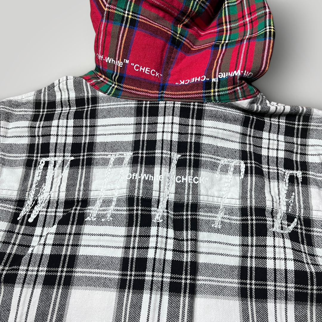 "OFF-WHITE" Hooded Check Flannel Heavy Cotton Shirt Jacket 2018 (Replica)