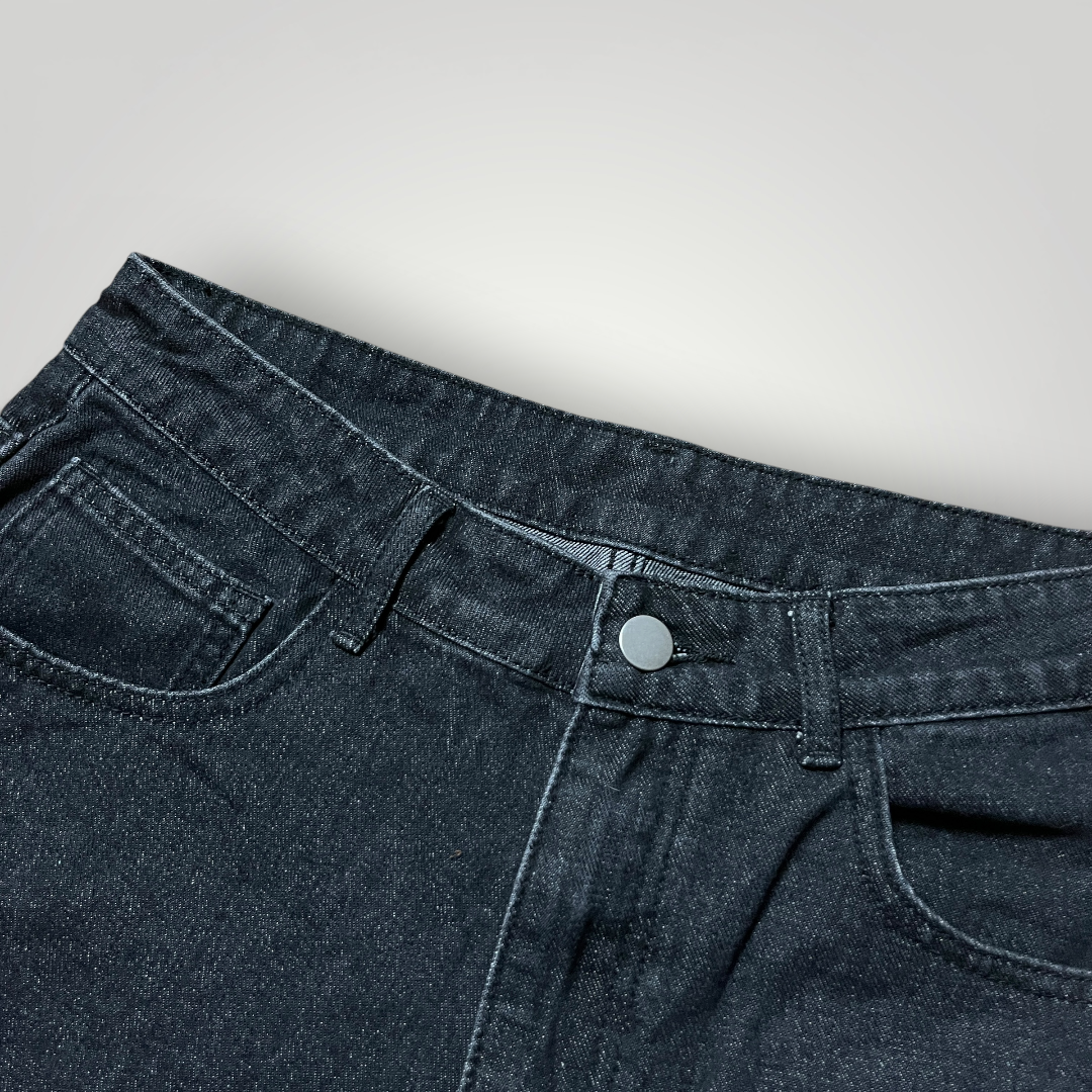 Romwe Y2K Goth Embroidered Denim Jorts