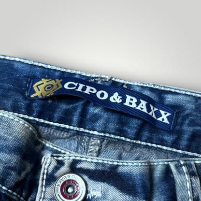 CIPO & BAXX Vintage 2000's Embroidered Y2K "Magic of Denim" Y2K Biker Heavy Cotton Faded Jeans