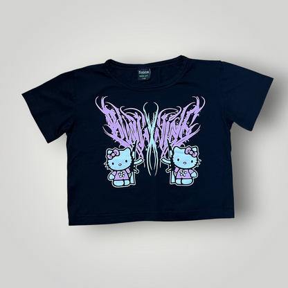 Hello Kitty Y2K Goth Graphic Crop Top T-Shirt (Дамско)