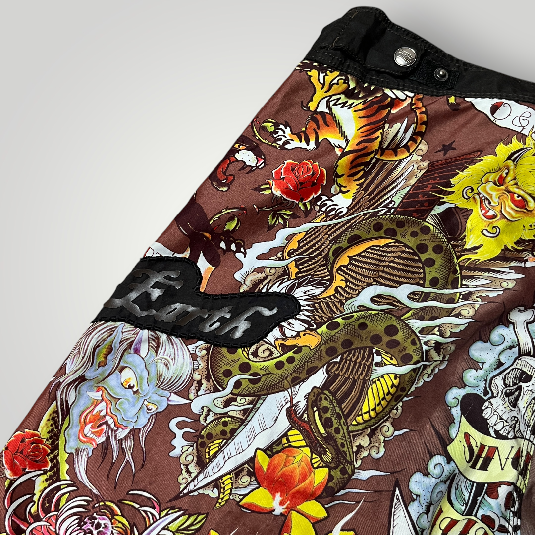 Ocean Earth Ed Hardy Style Y2K Graphic Surf Shorts