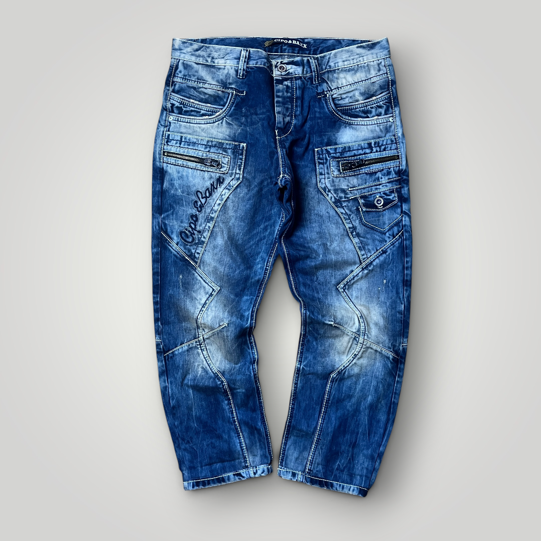 CIPO & BAXX Vintage 2000's Embroidered Y2K "Magic of Denim" Y2K Biker Heavy Cotton Faded Jeans