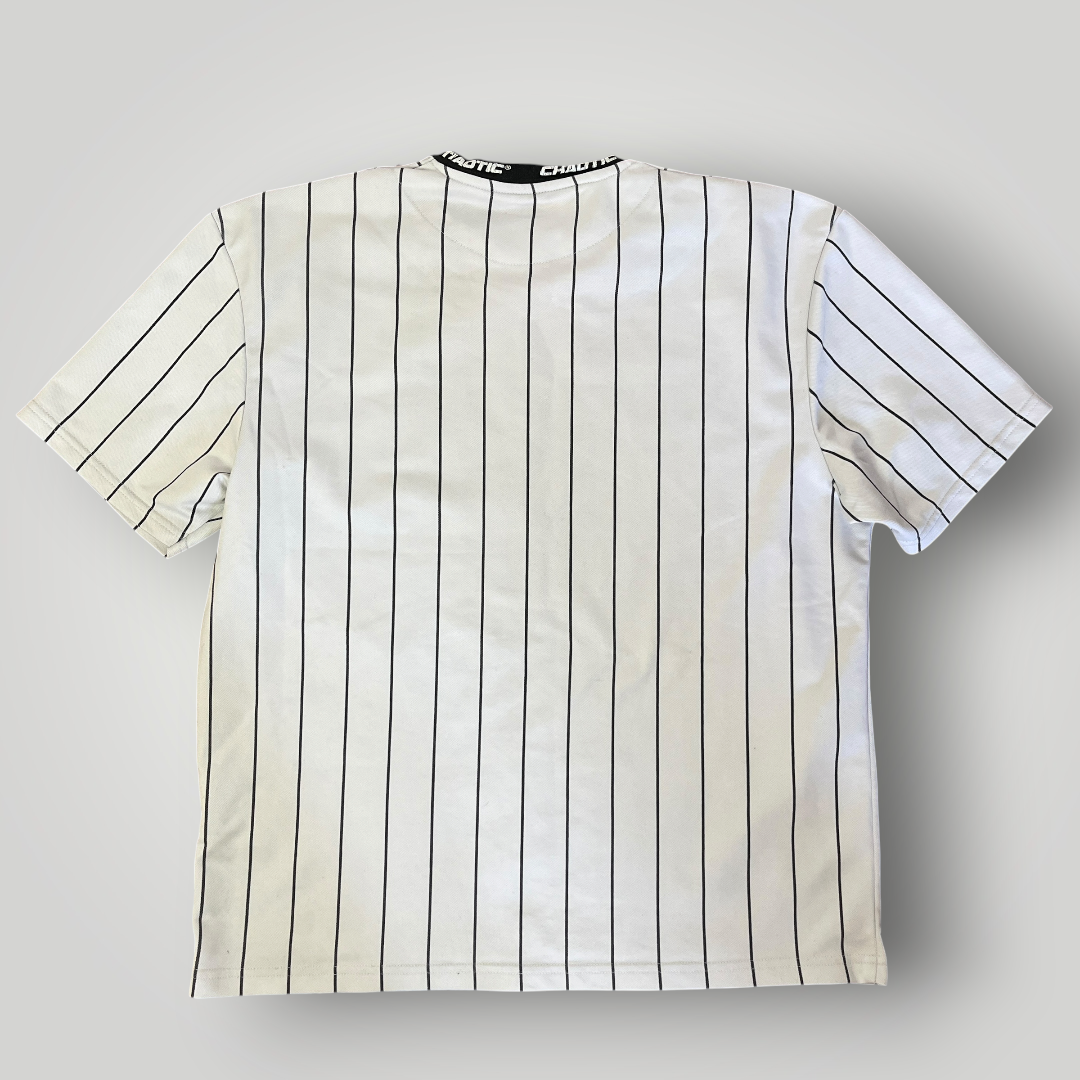 FSBN "Chaotic" Y2K Lettered Striped Jersey T-Shirt