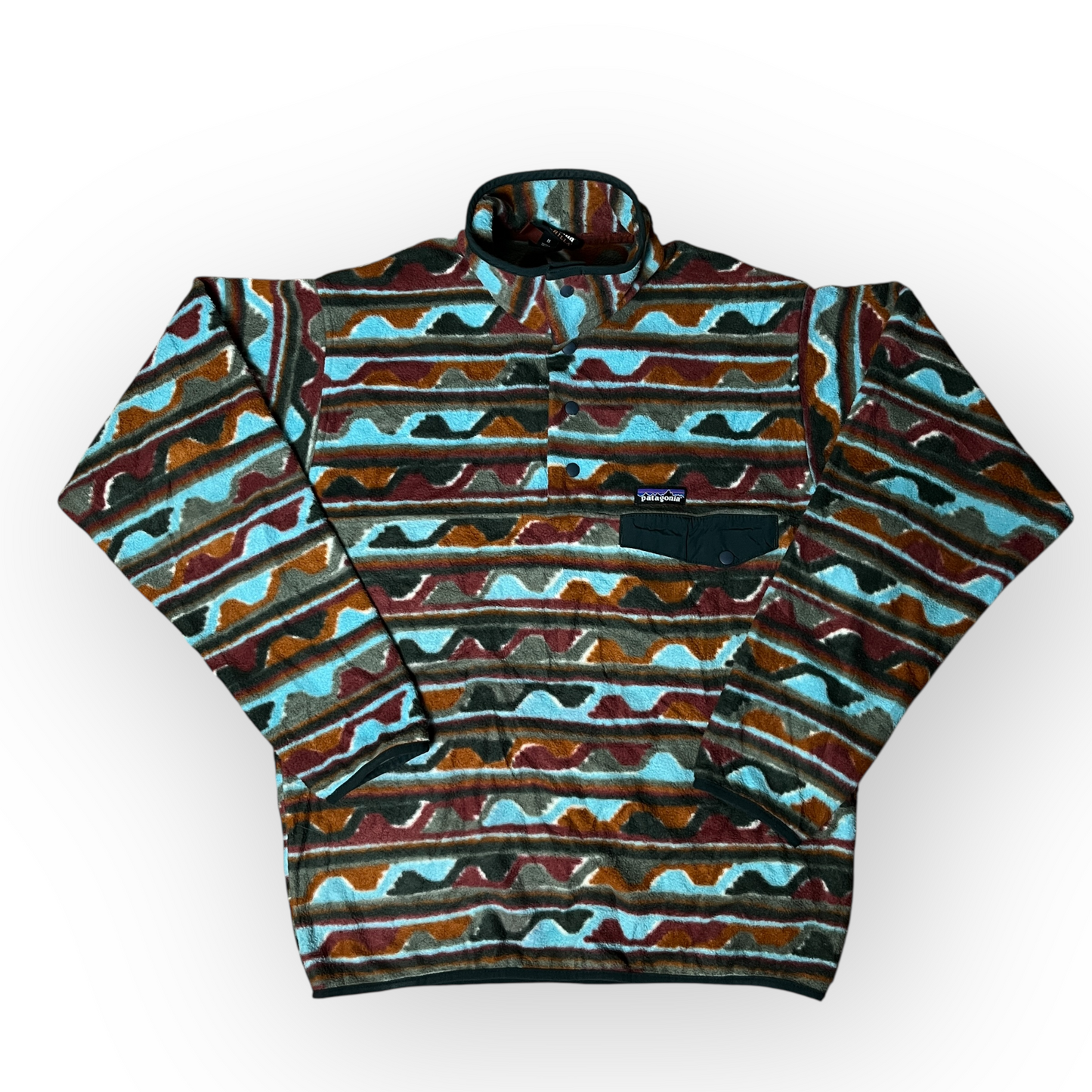 Patagonia Striped Sediment Hills Wave Pattern Synchilla Sweater Pullover Snap Fleece !RARE!