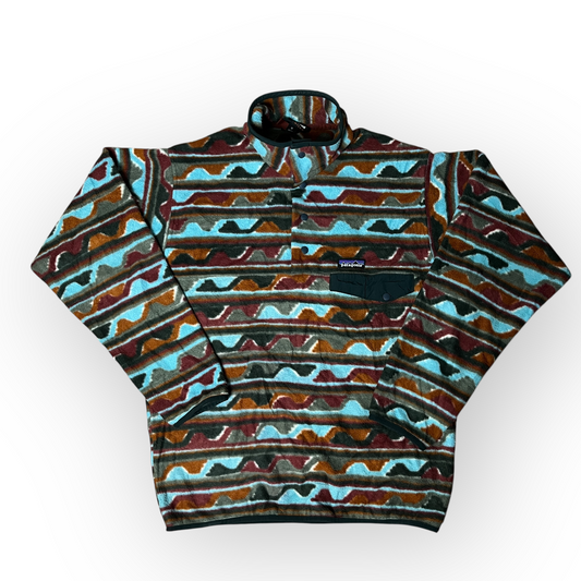 Patagonia Striped Sediment Hills Wave Pattern Synchilla Sweater Pullover Snap Fleece !RARE!