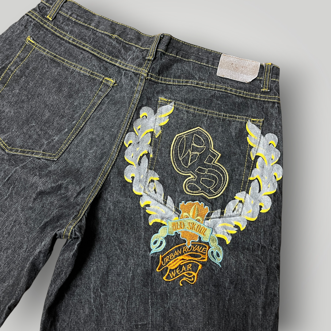 Old Skool Y2K Embroidered Hip-Hop Graphic Baggy Jorts