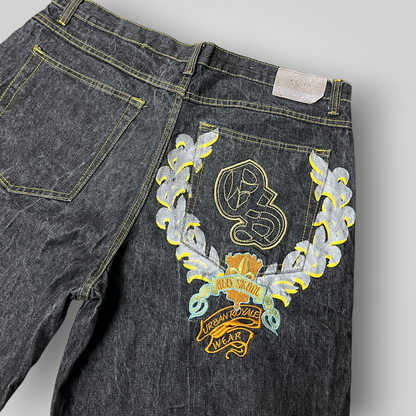 Old Skool Y2K Embroidered Hip-Hop Graphic Baggy Jorts