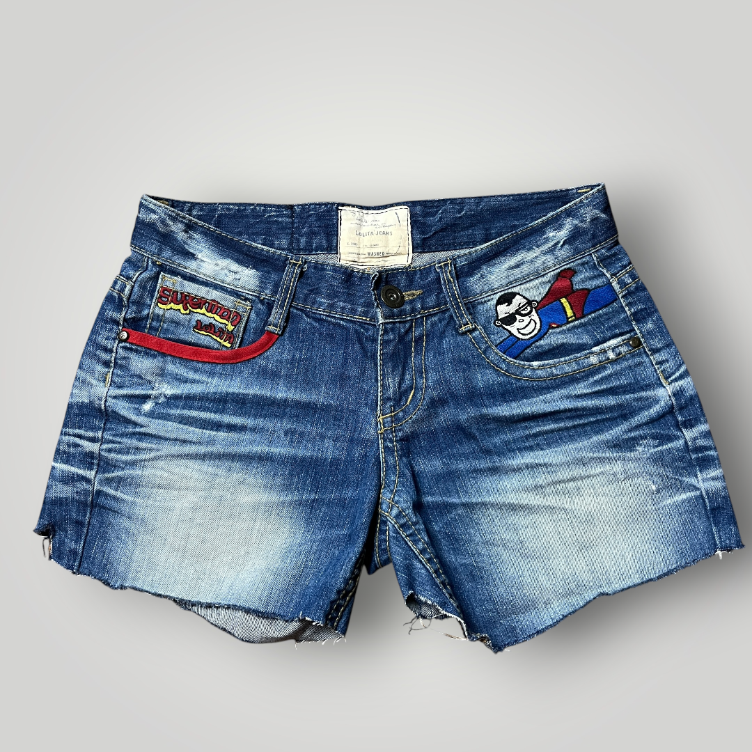 Yoshitomo Nara x Lolita Jeans "Nerdy Superman" Vintage 2000's Y2K Denim Shorts (Дамско)