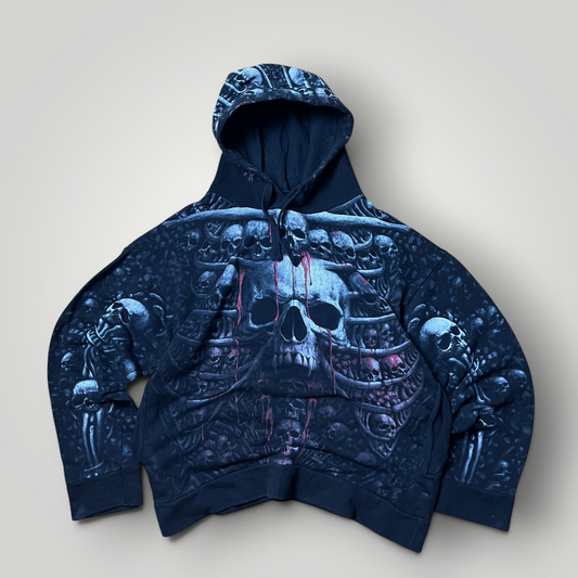 Spiral Vintage 2000's Style Y2K All Over Print Gothic Skull Graphic Hoodie