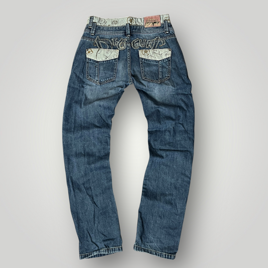 Desigual "Spellout" Vintage 00's Y2K Embroidered Straight Stacked Jeans !RARE!